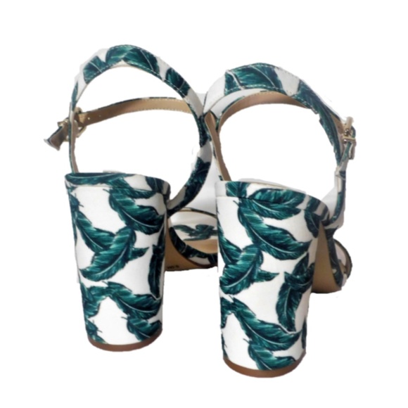 ๐๐ค๐๐ค๐HP WHITE WITH GREEN LEAVES BLOCK HEEL - Picture 4 of 7